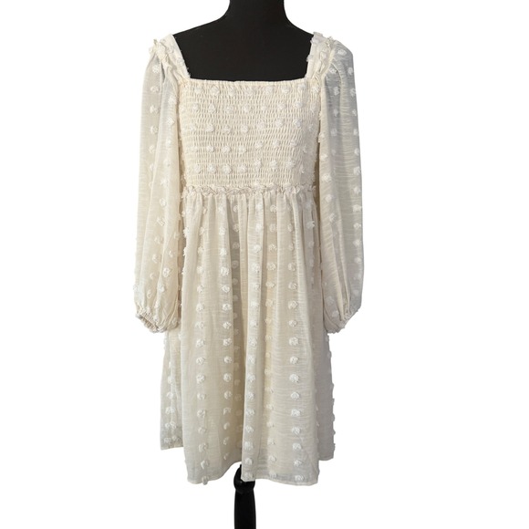 Listicle Dresses & Skirts - Listicle Milkmaid Babydoll Dress Size L Cottagecore Ivory Coquette Peasant
